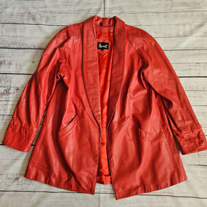Vintage Avanti Red Leather Open Coat Retro Maximalist Bold Womens Small